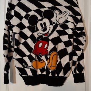 Disney Mickey Mouse Black & White Sweater. Harlequin Checkered Knit. Size M
